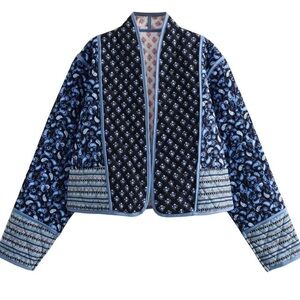 NWOT- Women's Long Sleeve Cropped Quilted Lightweight Jacket Open Front